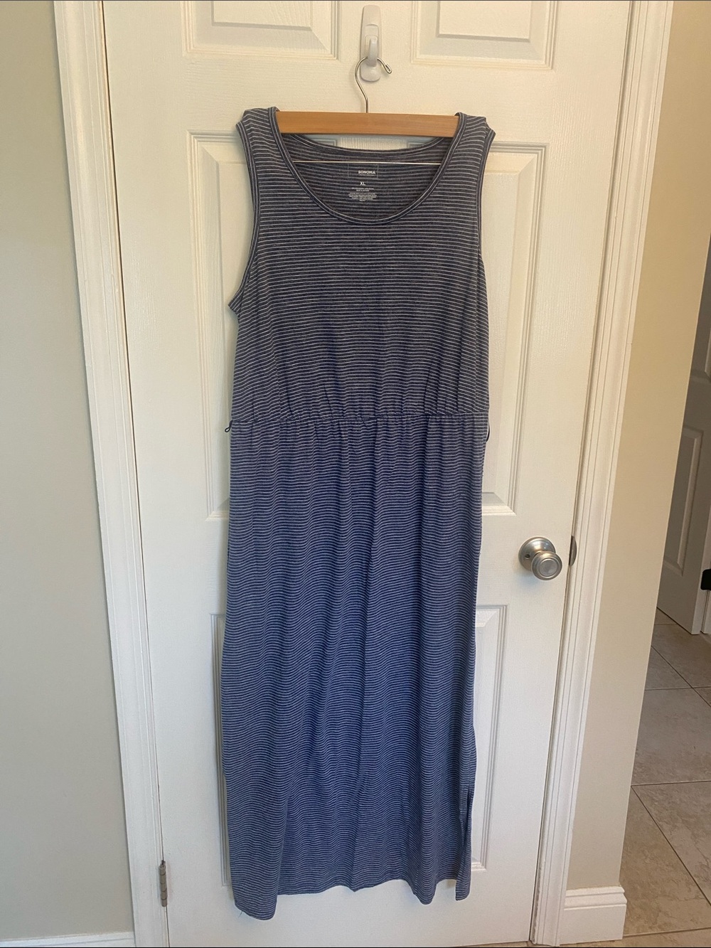 Sonoma Navy & White Striped Sleeveless Maxi Dress